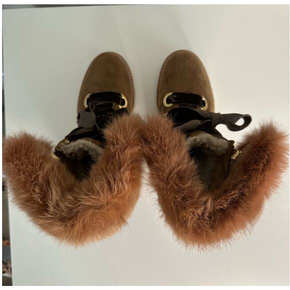 Rachel Zoe VAYL Kid Brown Suede Fur Cuffed Designer Hiking Boots Sz. 6.5 - Picture 6 of 14
